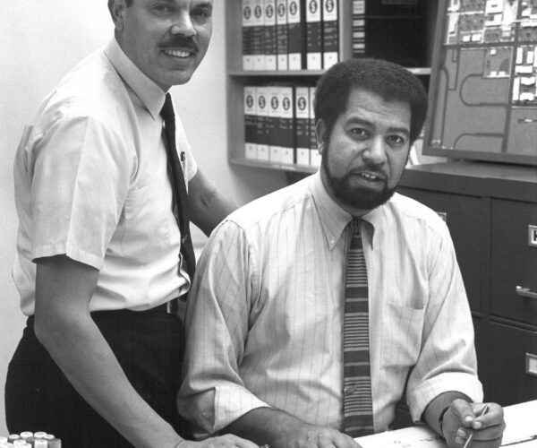 Left to right, Robert Kennard, and Arthur Silvers in their offices [circa 1960’s] on Washington Blvd.