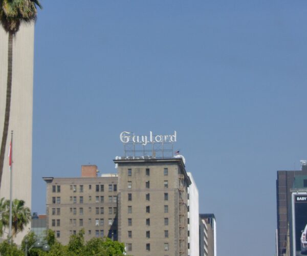 Gaylord sign on top of the white building