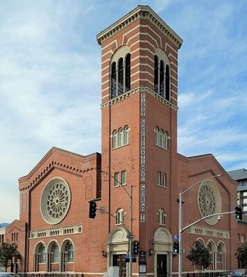 Corner view of the First Congregational Church of Long Beach