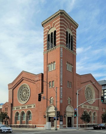 Corner view of the First Congregational Church of Long Beach