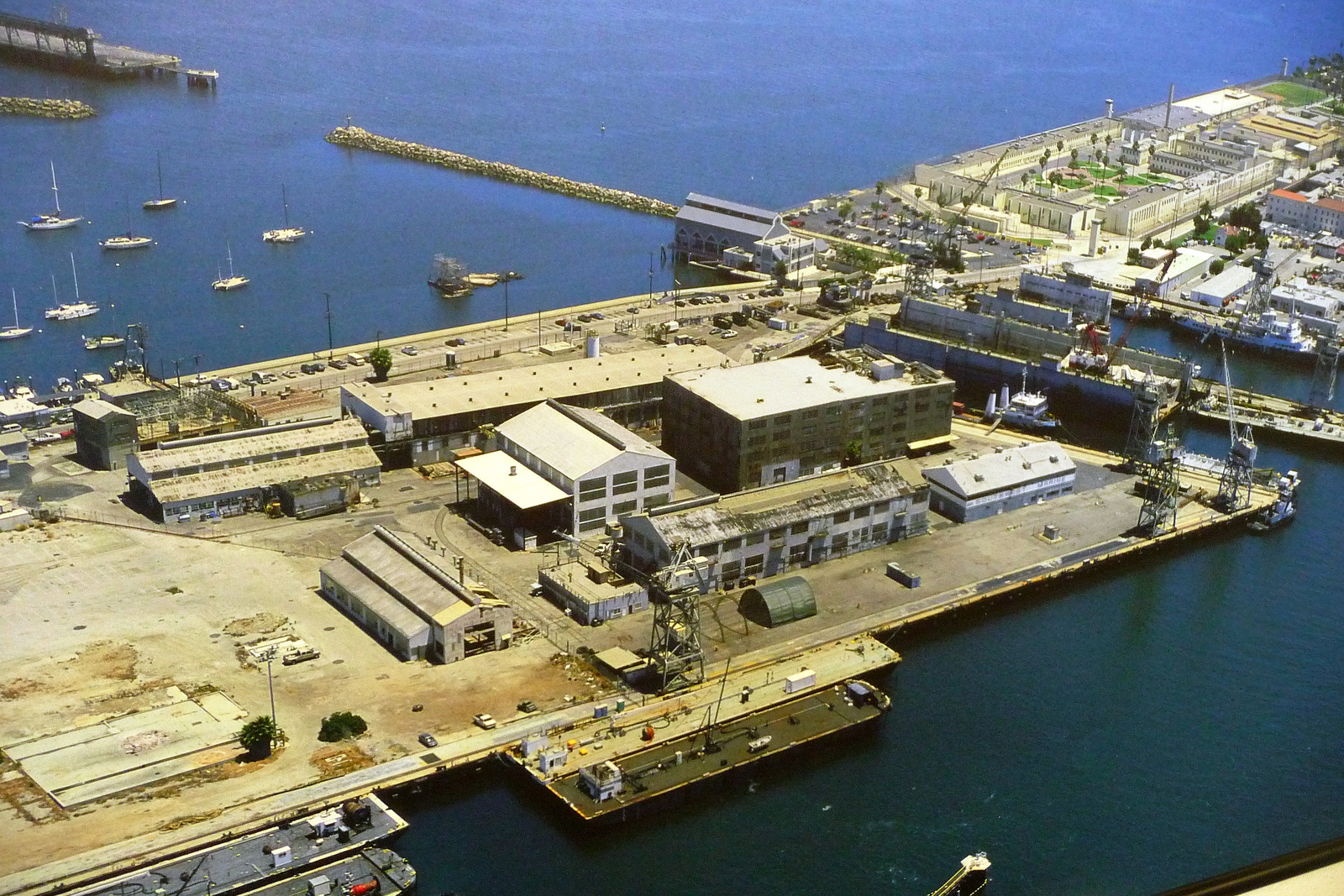 Overhead view of a Terminal Island on water