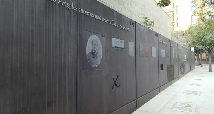 Biddy Mason Memorial; images and text on a bronze wall