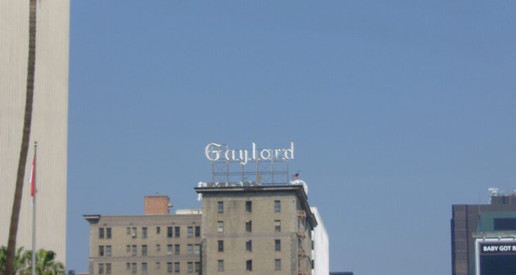 Gaylord sign on top of the white building
