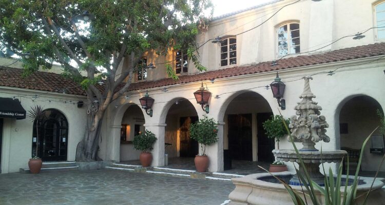 Pasadena Playhouse, with a water fountain out front