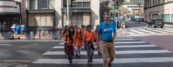 Group of students on a downtown walking tour with the L.A. Conservnacy.