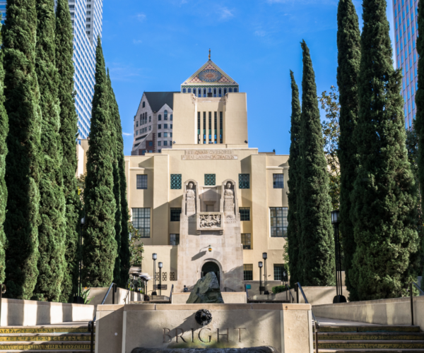 View of the Central Library in downtown Los Angeles, 2017.