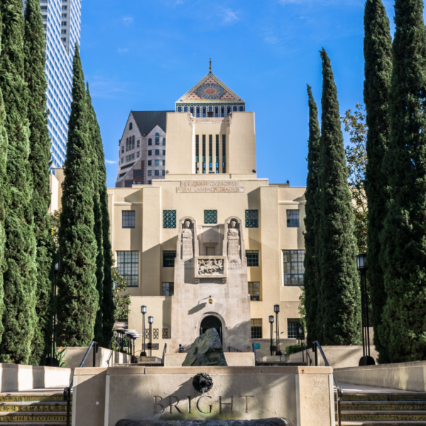 View of the Central Library in downtown Los Angeles, 2017.