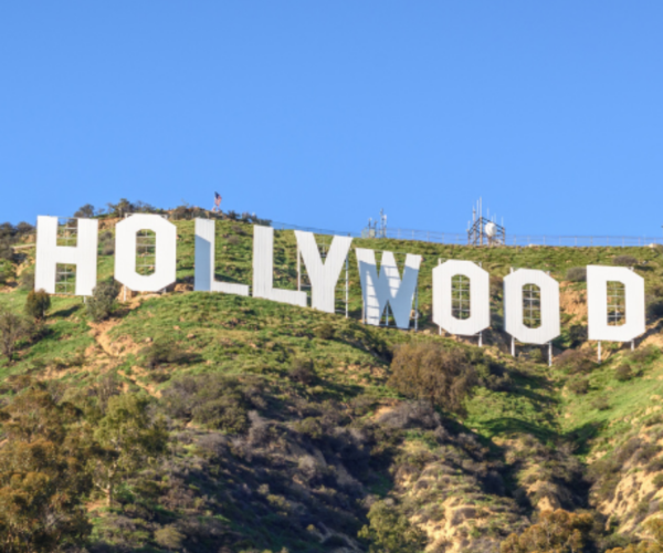 The Hollywood Sign sits atop of a hill.