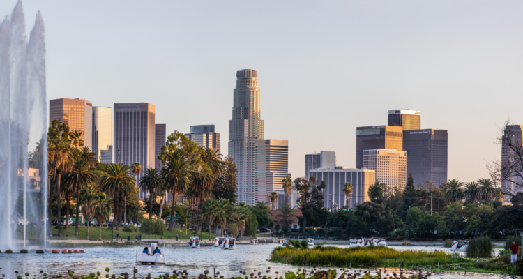 Los Angeles cityscape over downtown skyscrapers