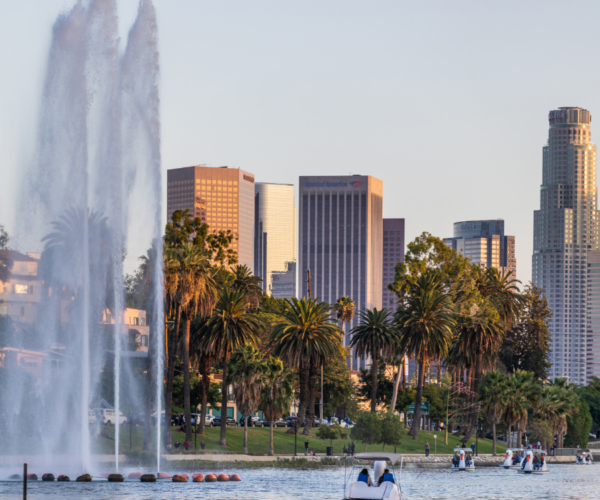 Los Angeles cityscape over downtown skyscrapers