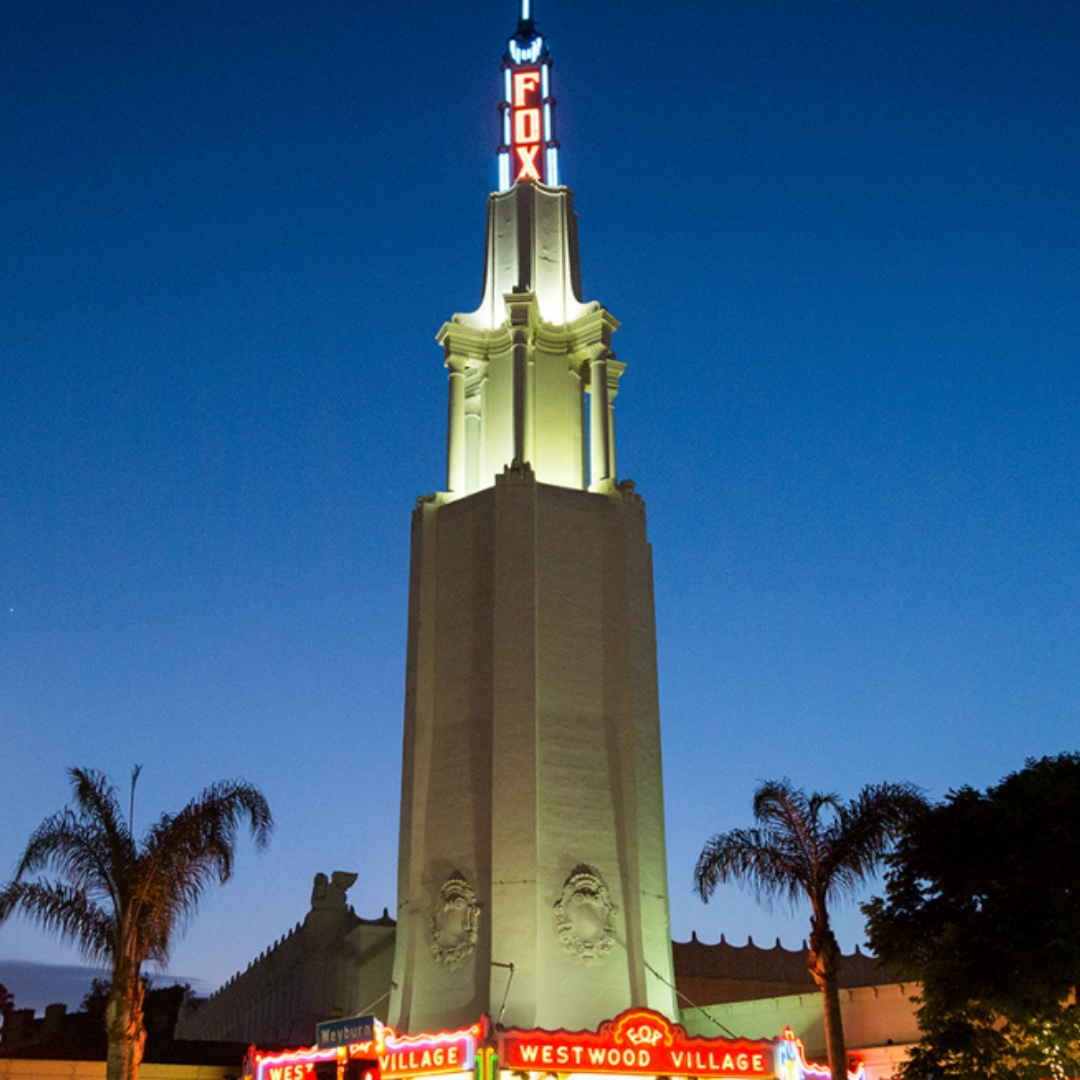 Tower of the Regency Fox theatre in Westwood.