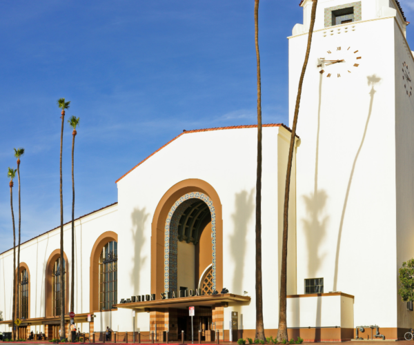 Facade of Union Station in Los Angeles.