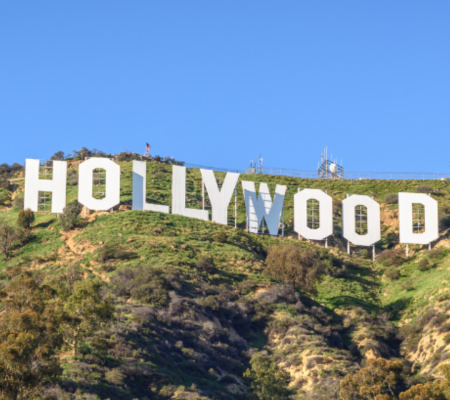 The Hollywood Sign sits atop of a hill.