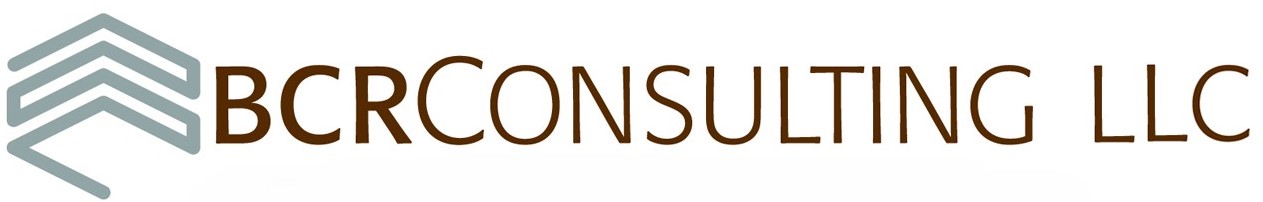 BCR Consulting LLC Logo in brown and blue font