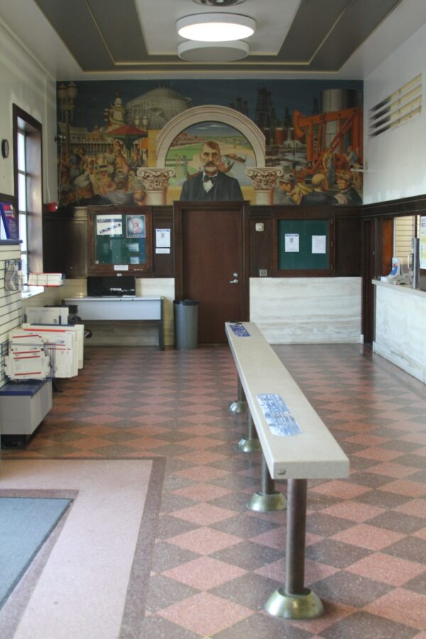 Photo of Venice Post Office Lobby showing mural in the back